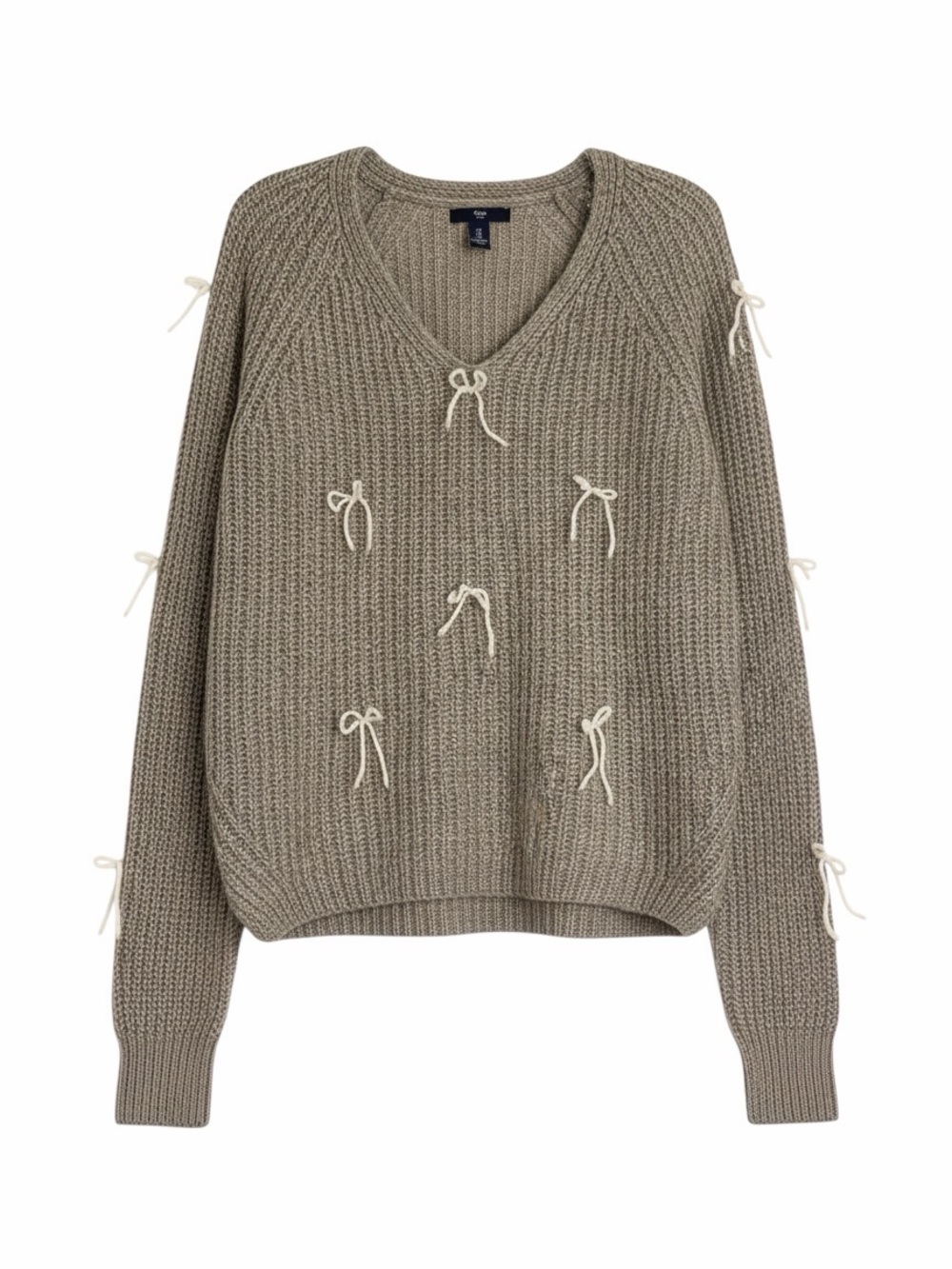 GAP Taupe V-Neck Sweater with Cream Bow Ties